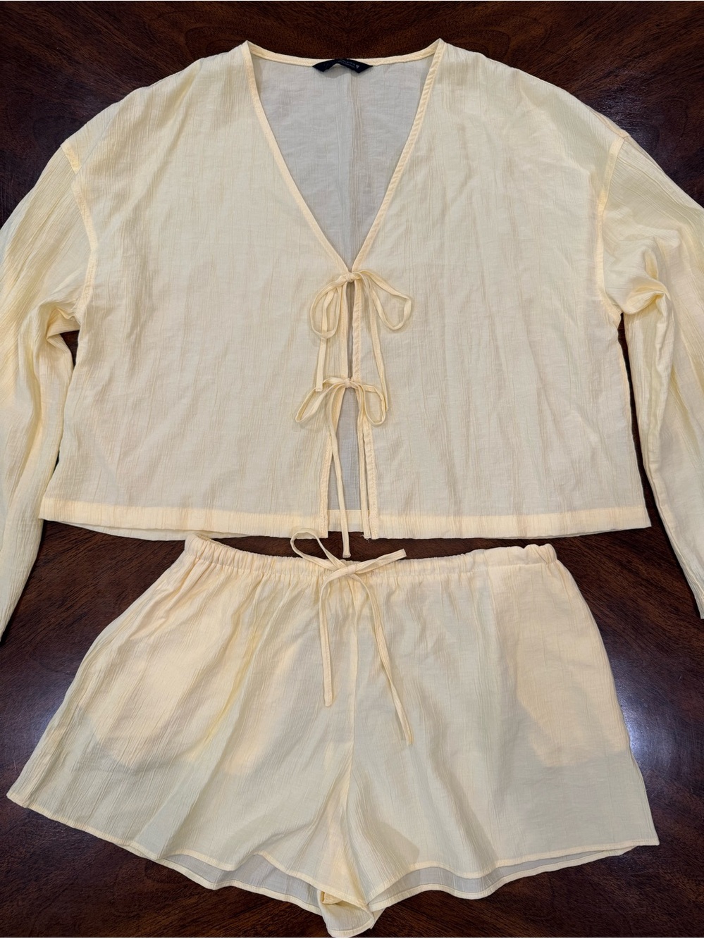ZARA Light Yellow Women's Two-Piece Lounge Sleep Set, M